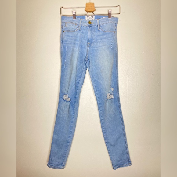 Frame Denim Denim - FRAME le High Skinny High Rise Waisted Distressed Light Wash Jeans